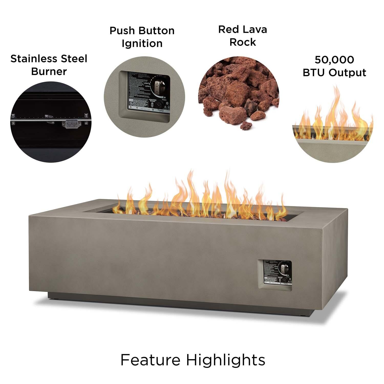 Elysian 50 Inch Rectangular Powder Coated Steel Propane Fire Pit Table in Mist Gray by Lakeview Outdoor Designs - Features thumbnail