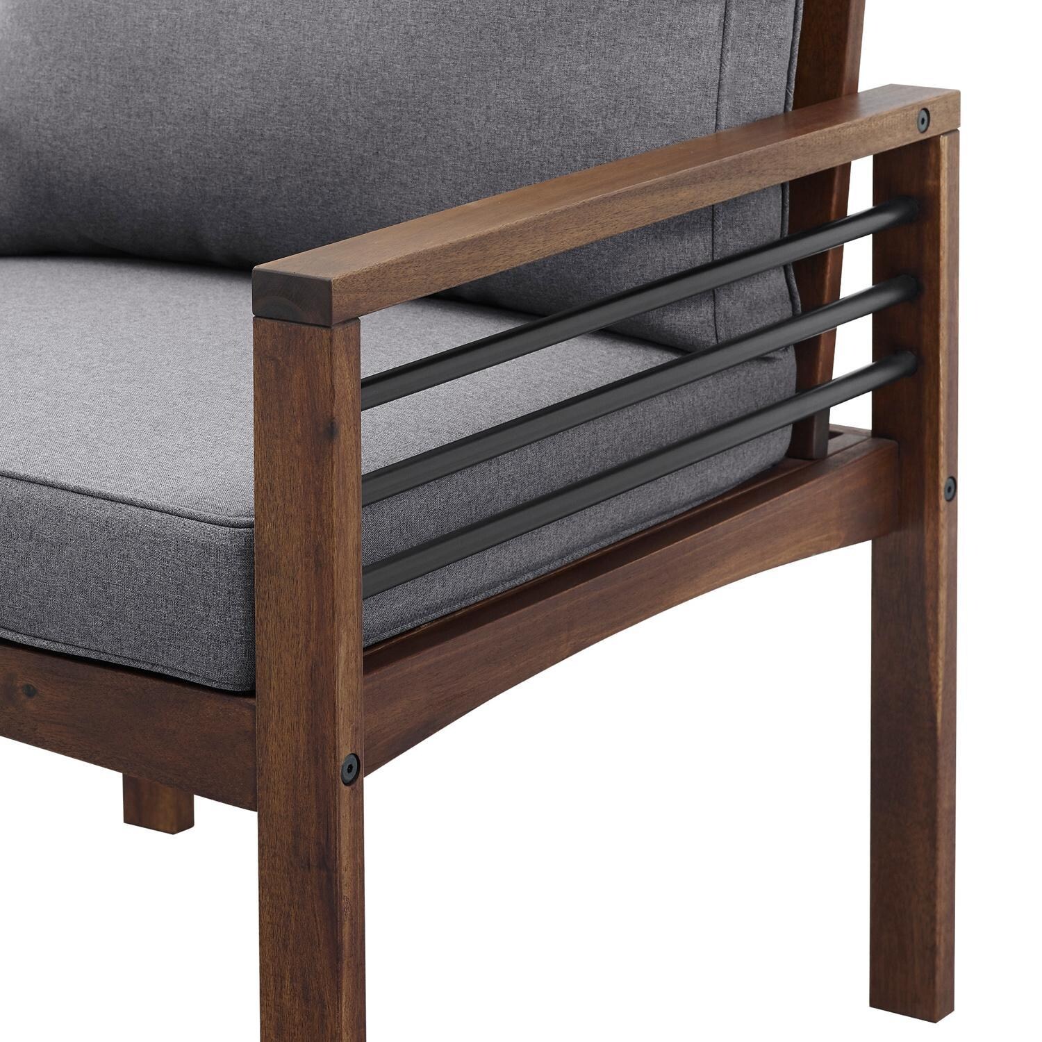 Ultimate Patio Land Bay 2 Piece Acacia & Steel Patio Club Chair Set W/ Gray Cushions - Gray/Dark Brown - Armrest Detail thumbnail