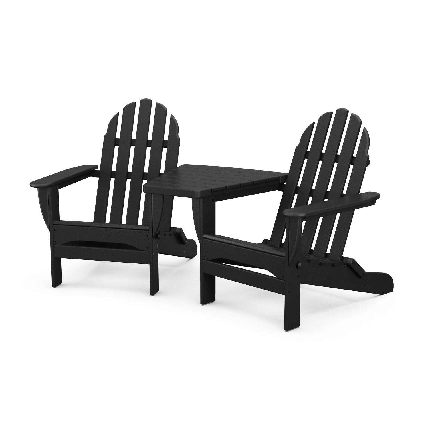 POLYWOOD Classic Folding Adirondacks W/ Connecting Table - Black - PWS562-1-BL image
