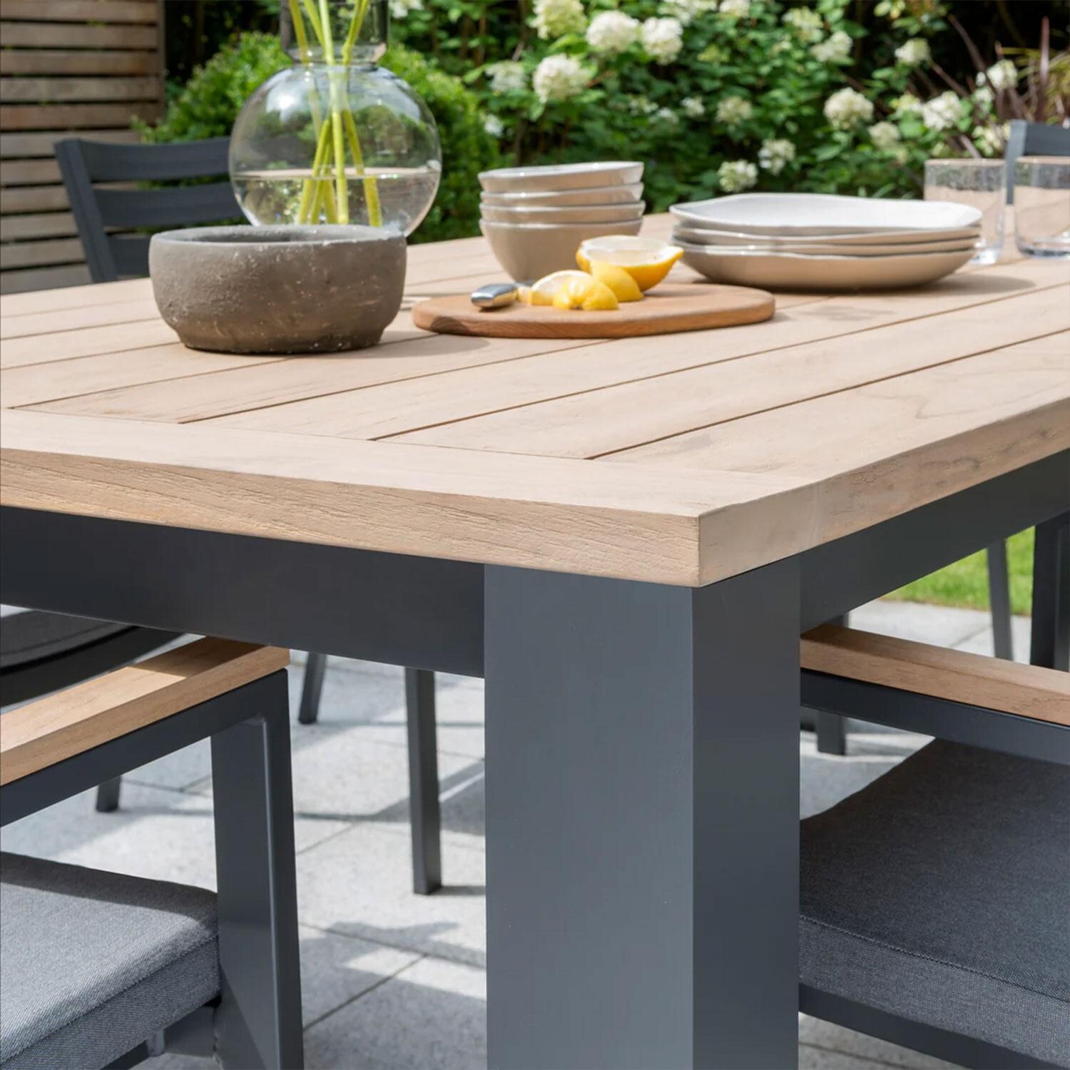 Elba 9 Pc Aluminum/Teak Dining Set in Spectrum Indigo By KETTLER - Dining Table - Teak - Detail thumbnail