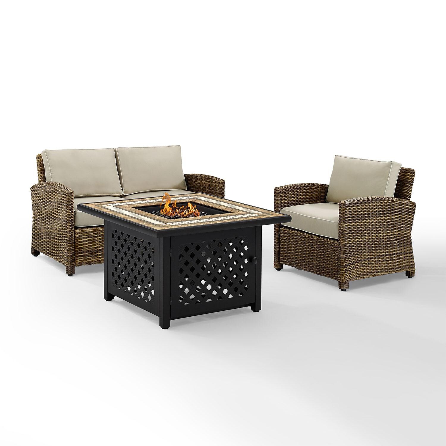 Ultimate Patio UP-92394-SA 3Pc Wicker Outdoor Loveseat Set in Sand - Front View - White Background thumbnail