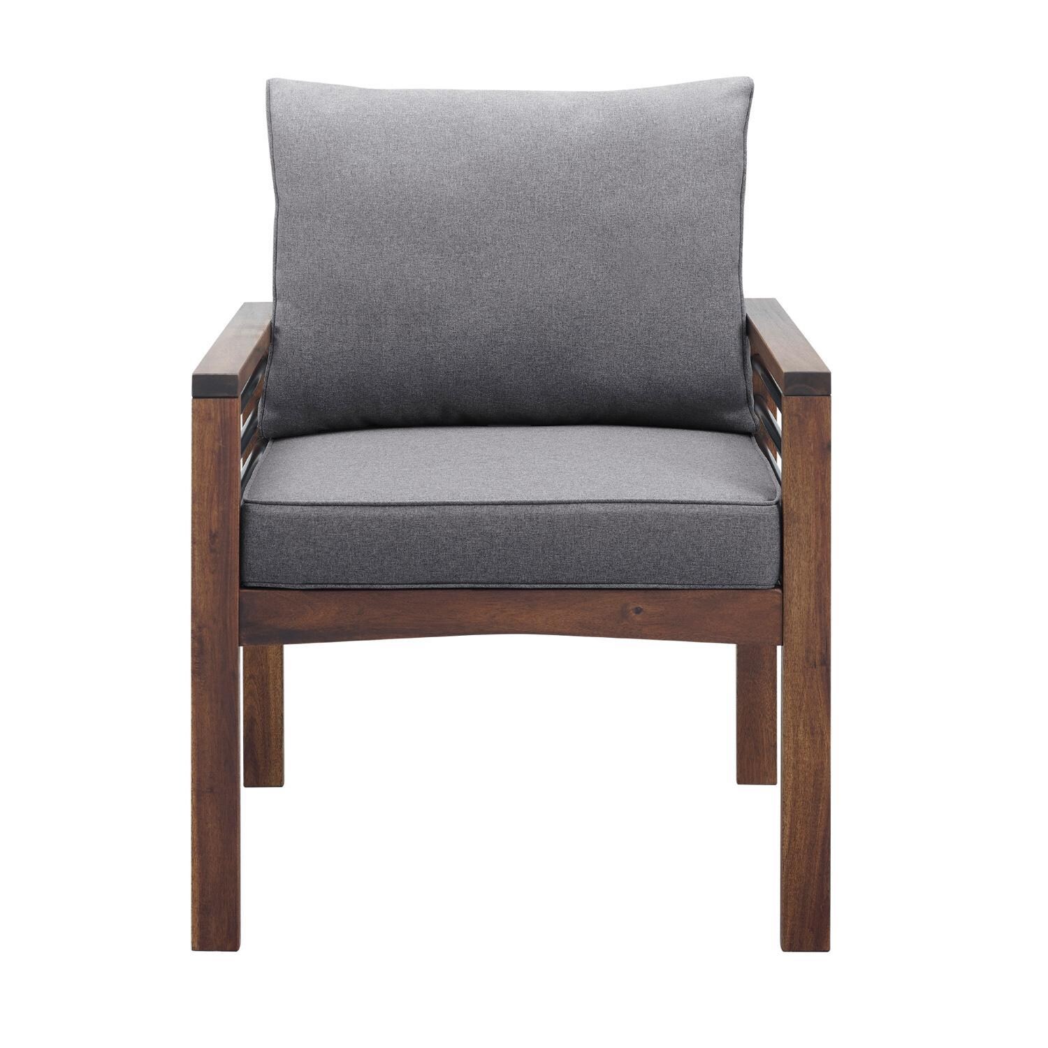 Ultimate Patio Land Bay 2 Piece Acacia & Steel Patio Club Chair Set W/ Gray Cushions - Gray/Dark Brown - Front View thumbnail