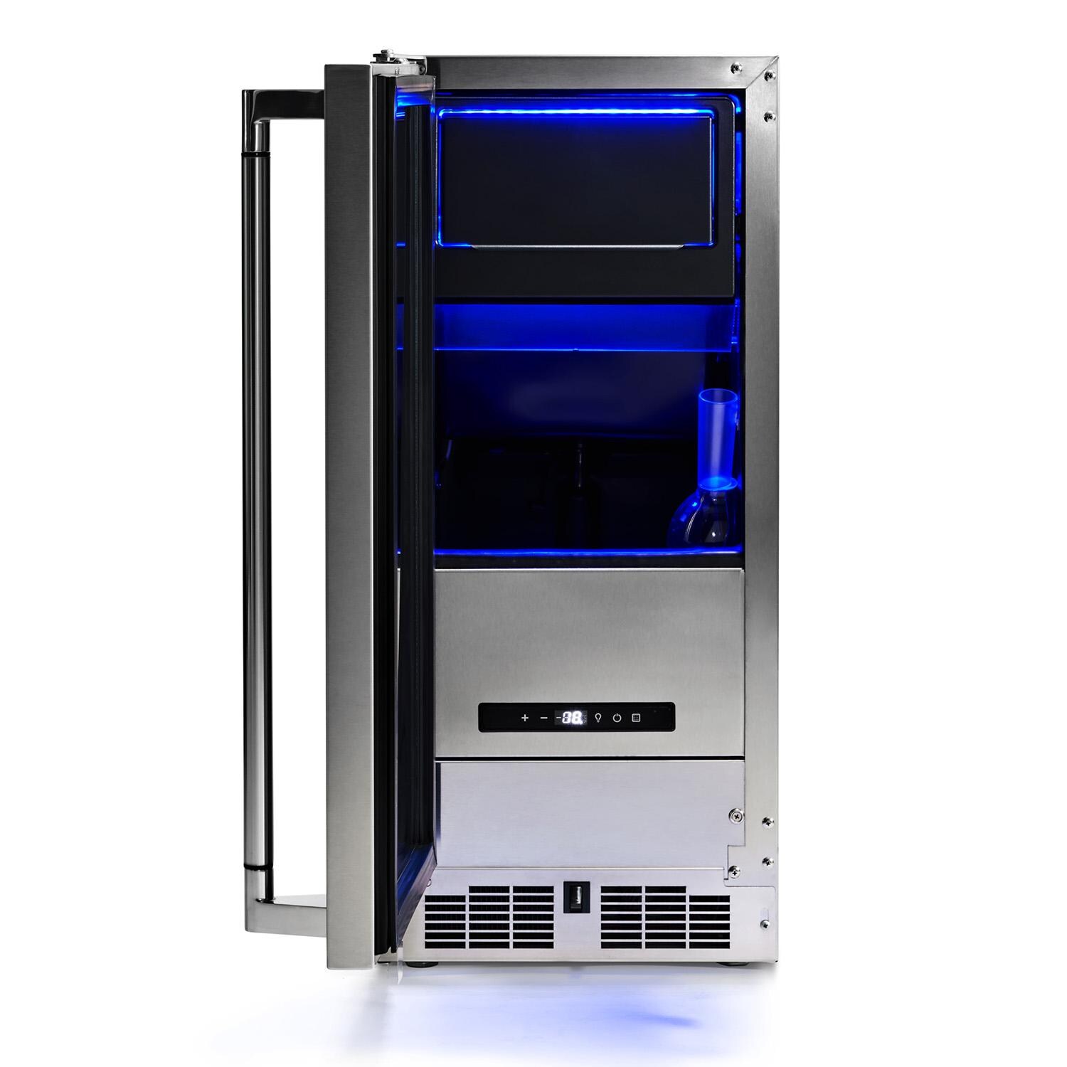 Lynx LN15ICE 20 Lb. 15-in Outdoor Rated Clear Ice Maker w/ Lock - Door Open - White Background thumbnail