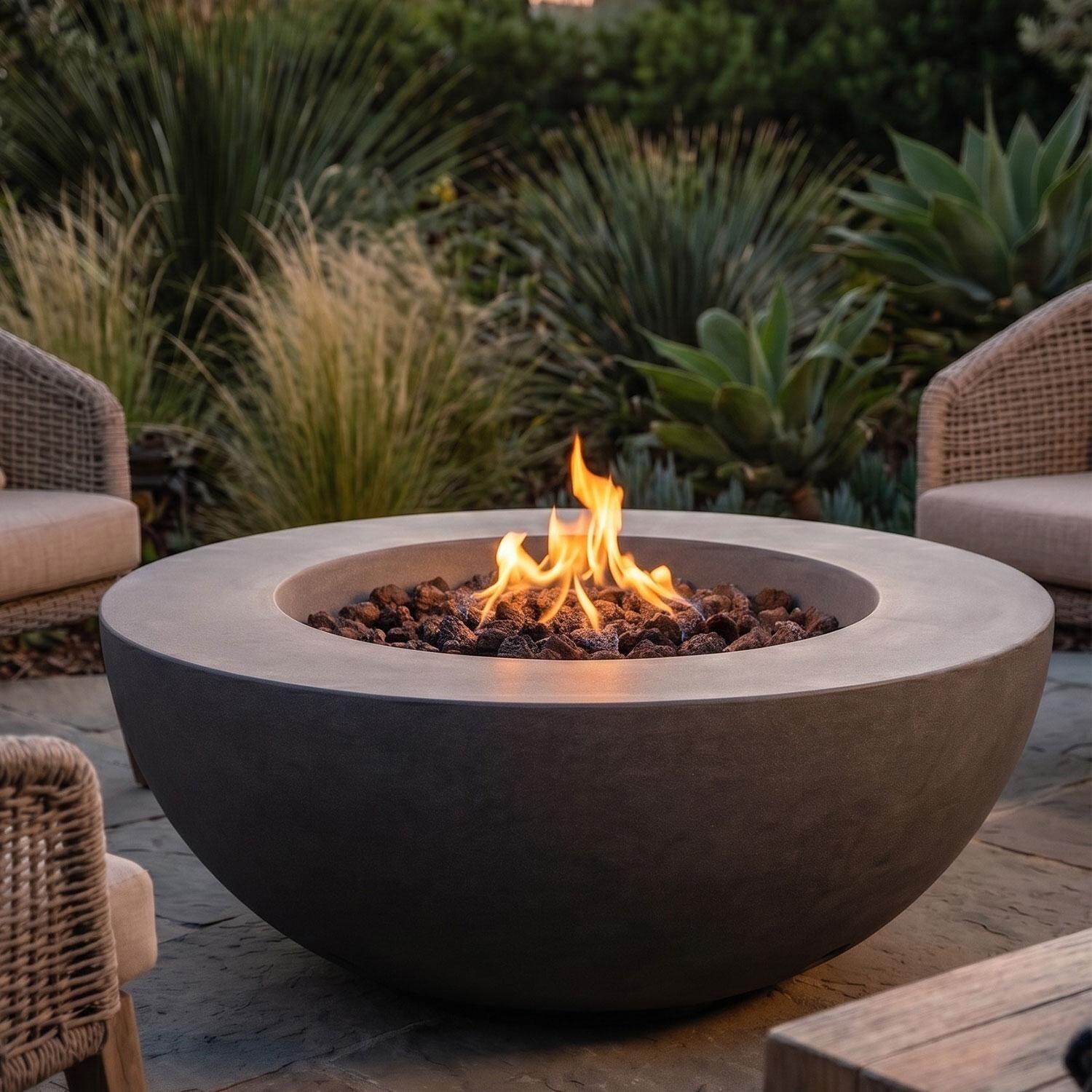 Glenwood 42-in Round Concrete Natural Gas Fire Pit w/ Push Button Ignition in Graphite by Lakeview Outdoor Designs