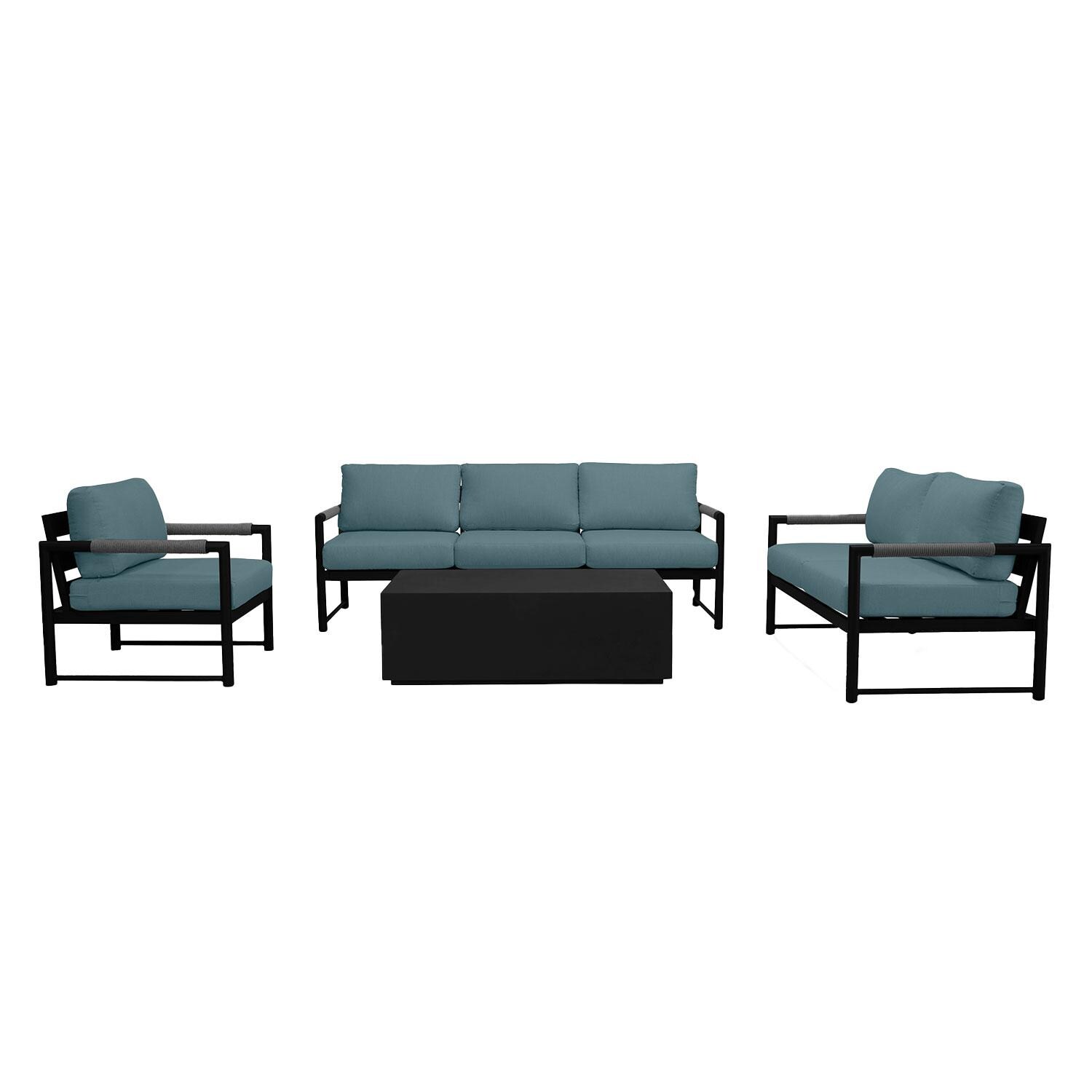 Lakeview AVEBAY-BK-CO-SET137-CL Avenue Bay Black/Carbon 4 Pc Sofa Loveseat Set - Cast Lagoon - Display - White Background thumbnail