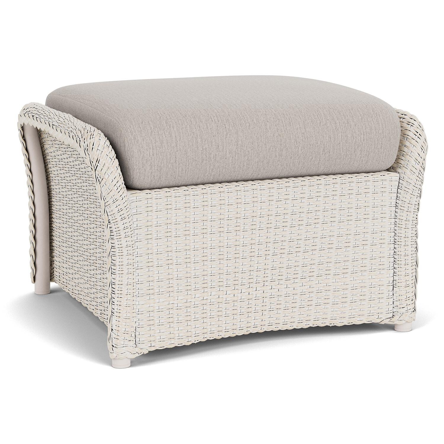 Lloyd Flanders Weekend Retreat Woven Ottoman in Antique White Finish W/ Remy Cloud Fabric - Back Left thumbnail