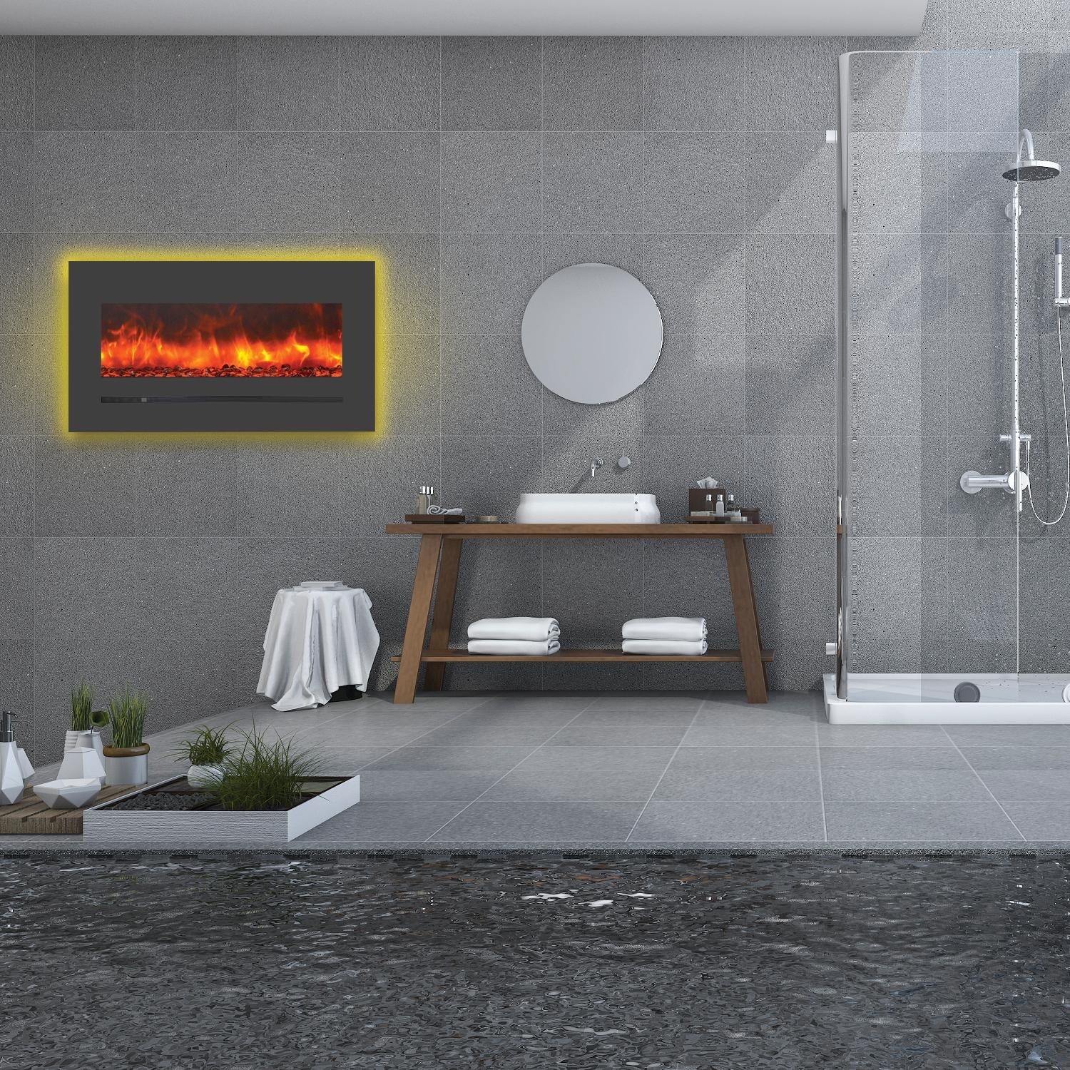 Sierra Flame by Amantii 34-inch Wall Mount/Flush Mount Electric Fireplace - Orange - Installed thumbnail