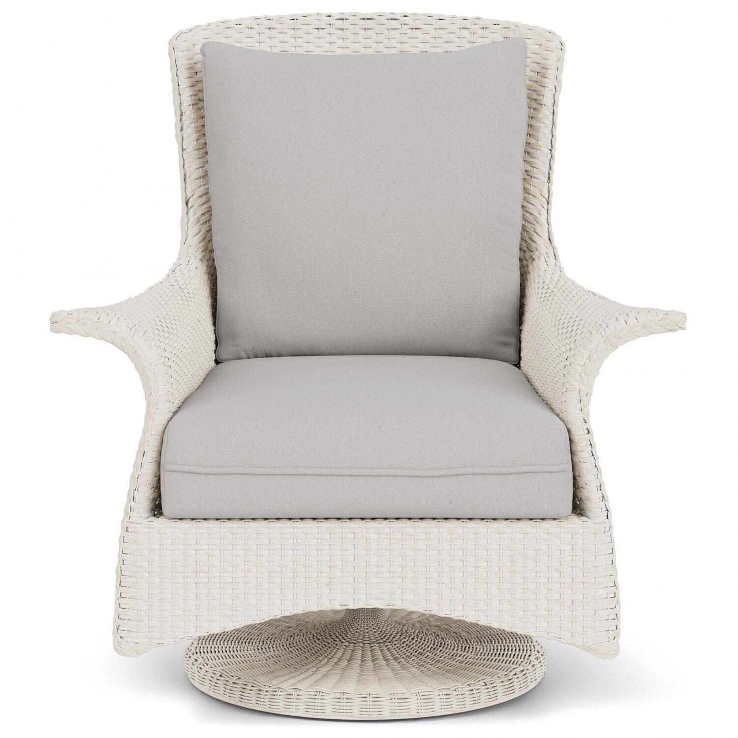Mandalay Wicker Swivel Rockers Club Chair in Antique White/Tundra Dove By Lloyd Flanders