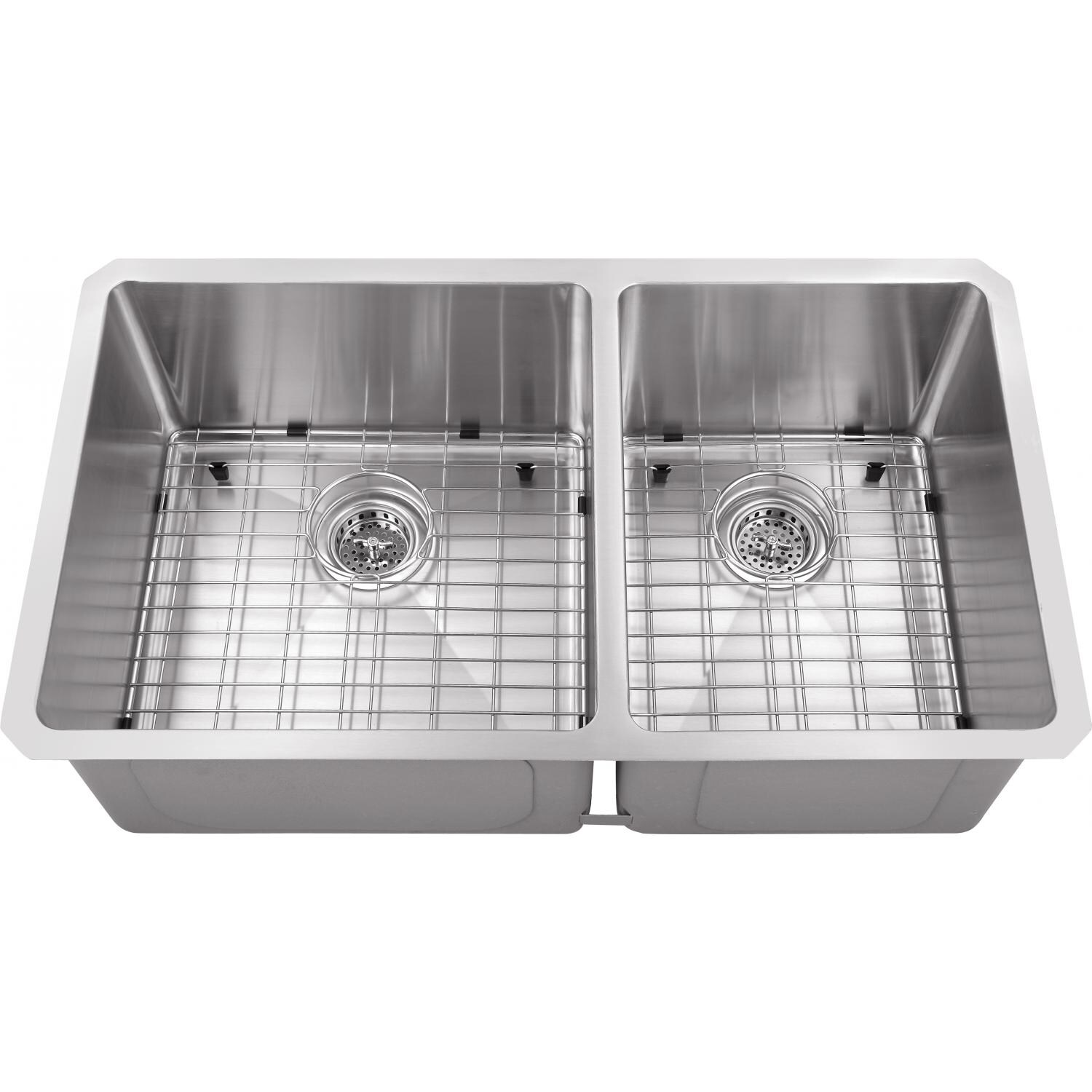 Platinum Sinks 32 X 19 16-Gauge 60/40 Double Bowl Stainless Steel Undermount Sink With Strainer And Grid