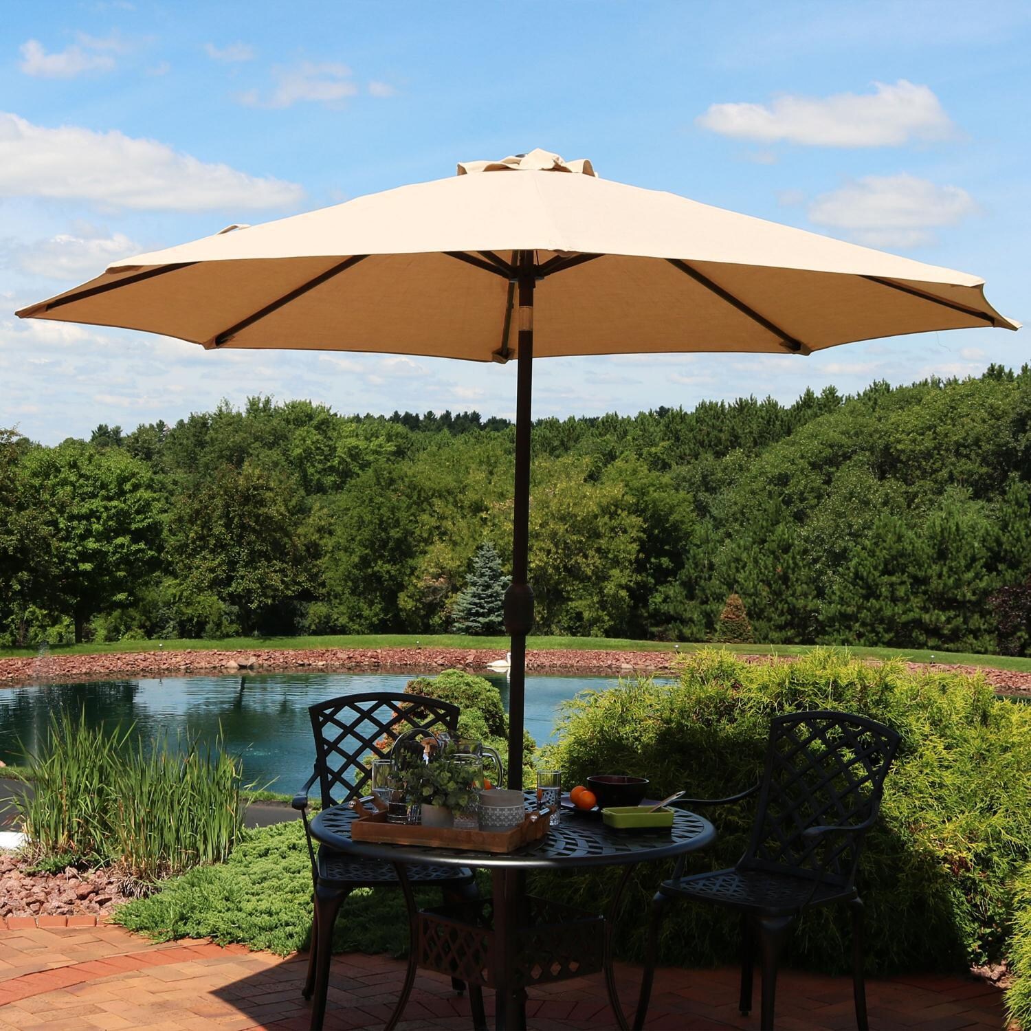 11 round offset patio umbrella with base black pole threshold 11' Round Offset Outdoor Patio Cantilever Umbrella with Black Pole