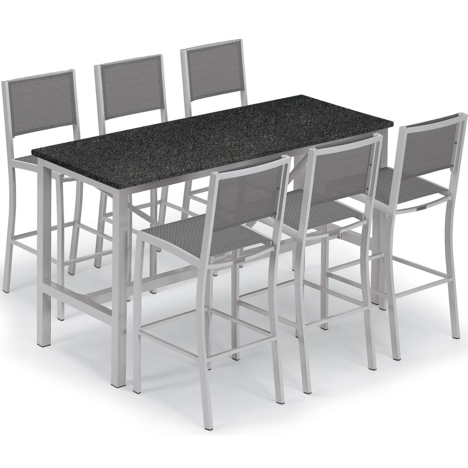 Travira 7 Piece Aluminum Patio Bar Set W/ 72 X 30 Inch Rectangular Table and Lite-Core Charcoal Tabletop By Oxford Garden - Titanium Sling thumbnail