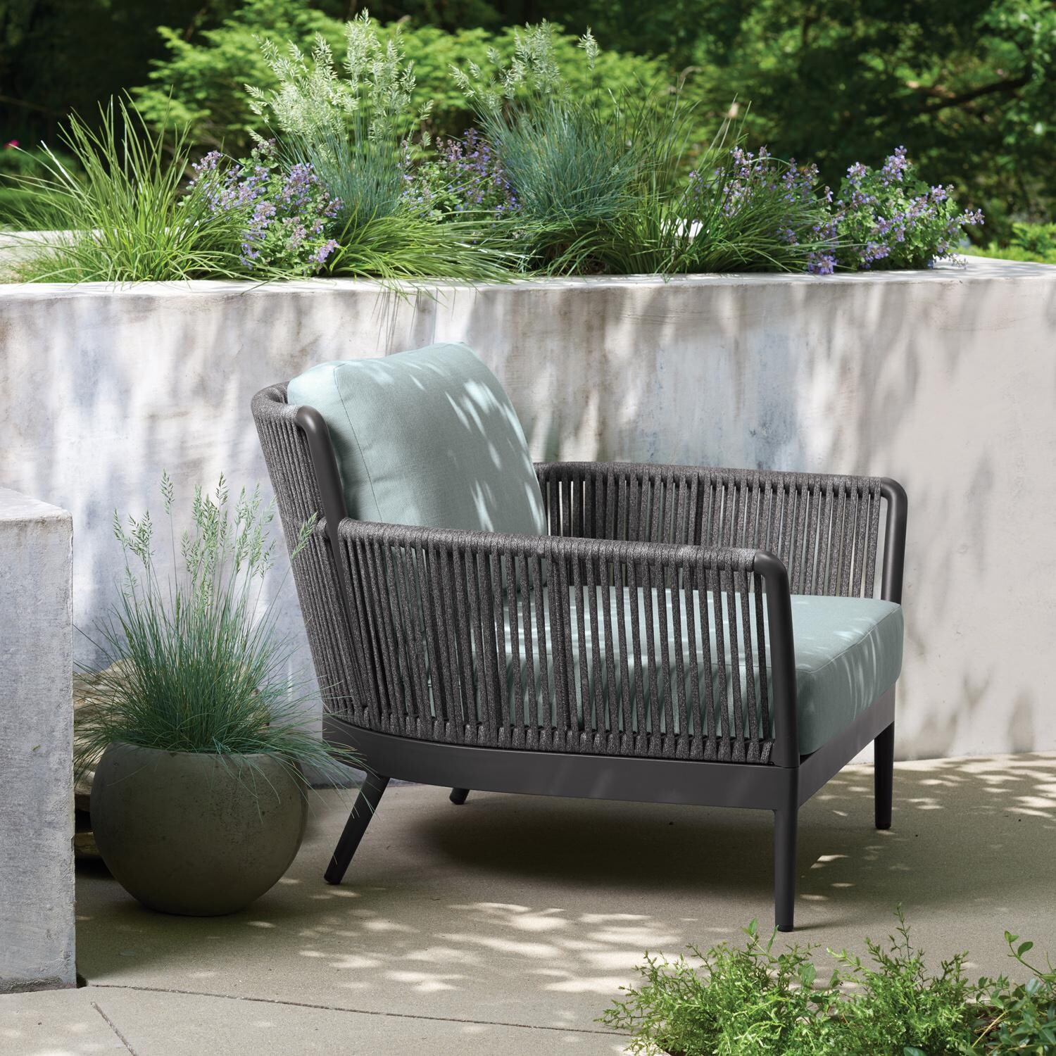 Nette Woven Rope Club Chair in Carbon/Seafoam by Oxford Garden