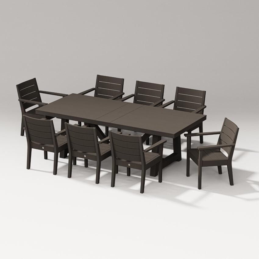 Latitude 9 Pc A-Frame Table Dining Set in Vintage Coffee by PW Designer Series - White Background thumbnail