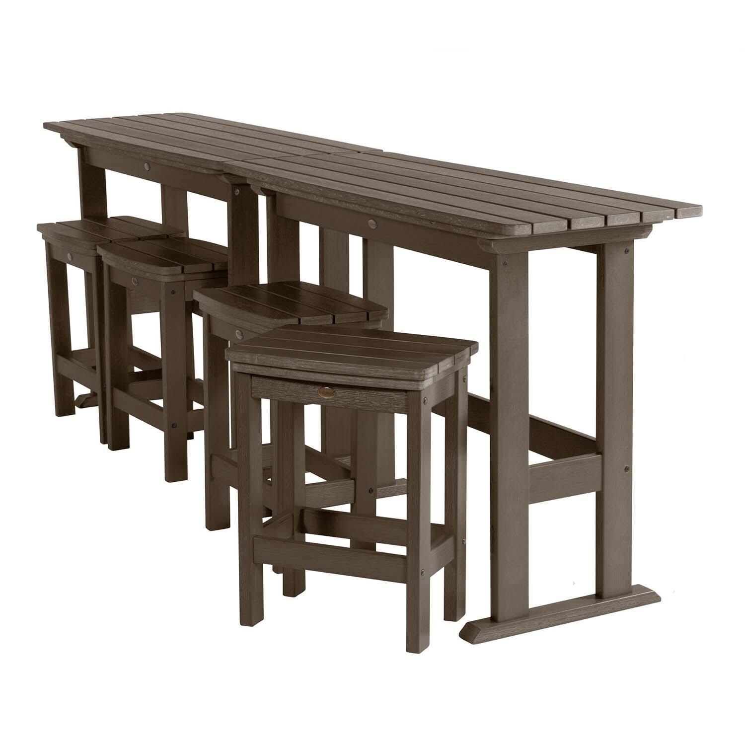 Hart Lane 6 Pc Recycled Plastic Counter Height Dining Set in Weathered Acorn By Lakeview - Tables Against Railing - White Background thumbnail