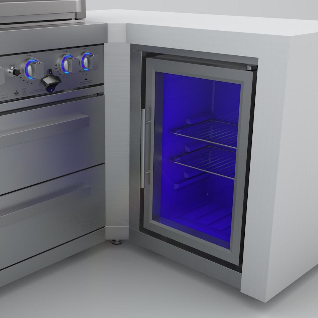 Mont Alpi - MAi400-D90FC - Deluxe 90 Degree Gas Island Grill - Refrigerator Cabinet Up Close - Detail thumbnail