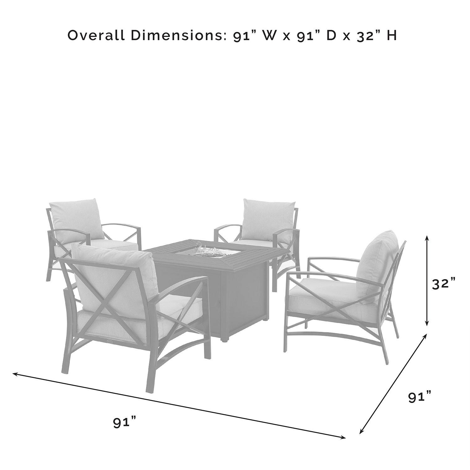 Ultimate Patio UP-82268BZ-OL 5Pc Outdoor Chair Set W/ Fire Table in Oatmeal - Overall Dimensions - Diagram thumbnail