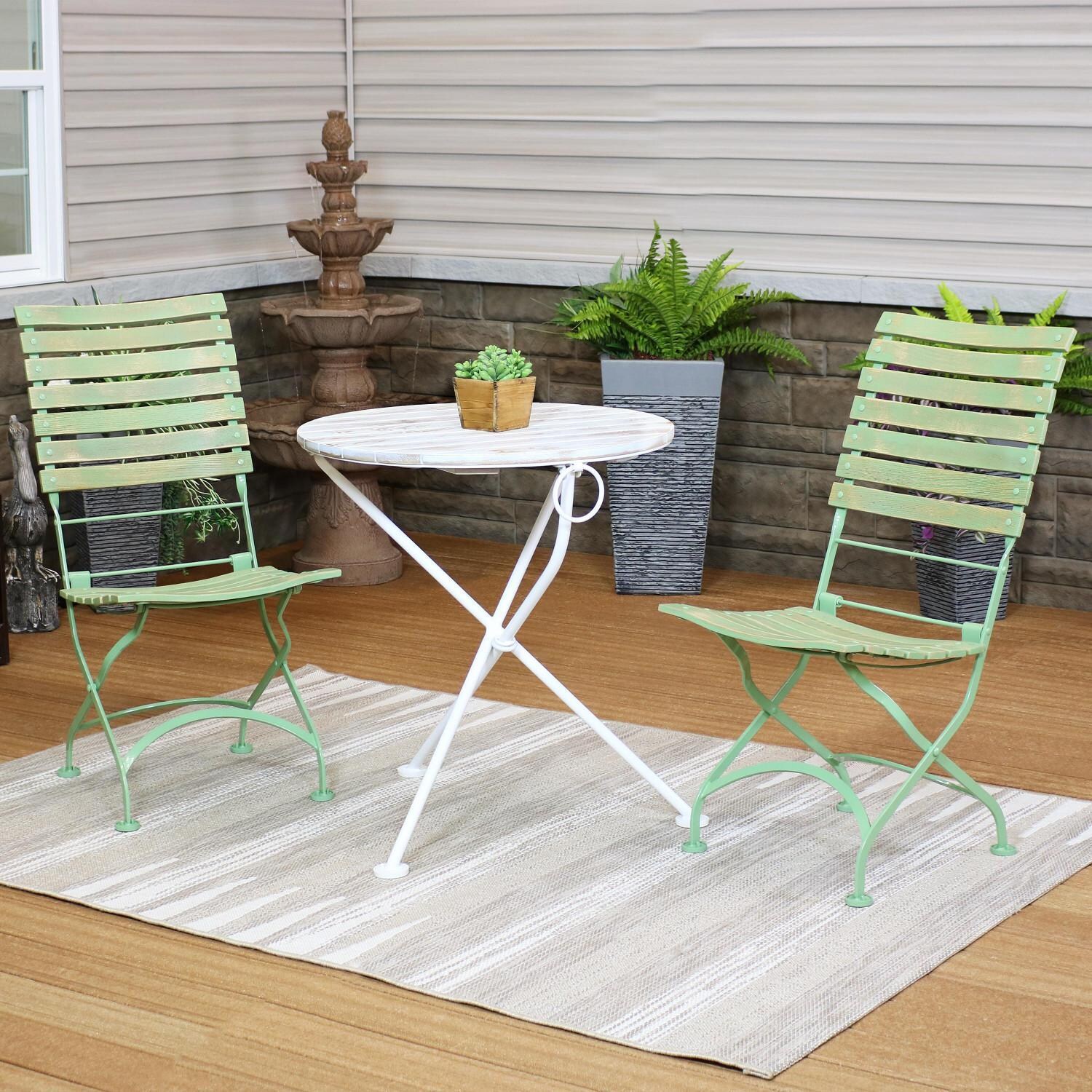 Ultimate Patio 3-Piece Chestnut Wooden Folding Bistro Table & Chairs - Green