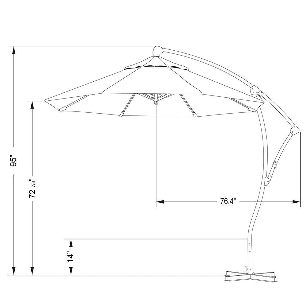 drawing of patio umbrella Tilt | Auto-Tilt, Wind Resistant, Woodgrain Finish | Commercial Grade | Sunbrella Canvas Haze This California Umbrella market umbrella is a top seller and offers all the features a residential owner demands in a beautiful market design California Umbrella 9' Cantilever Umbrella
