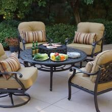 Darlee Nassau 5 Piece Cast Aluminum Patio Fire Pit Conversation Seating Set With 2 Swivel Rockers image