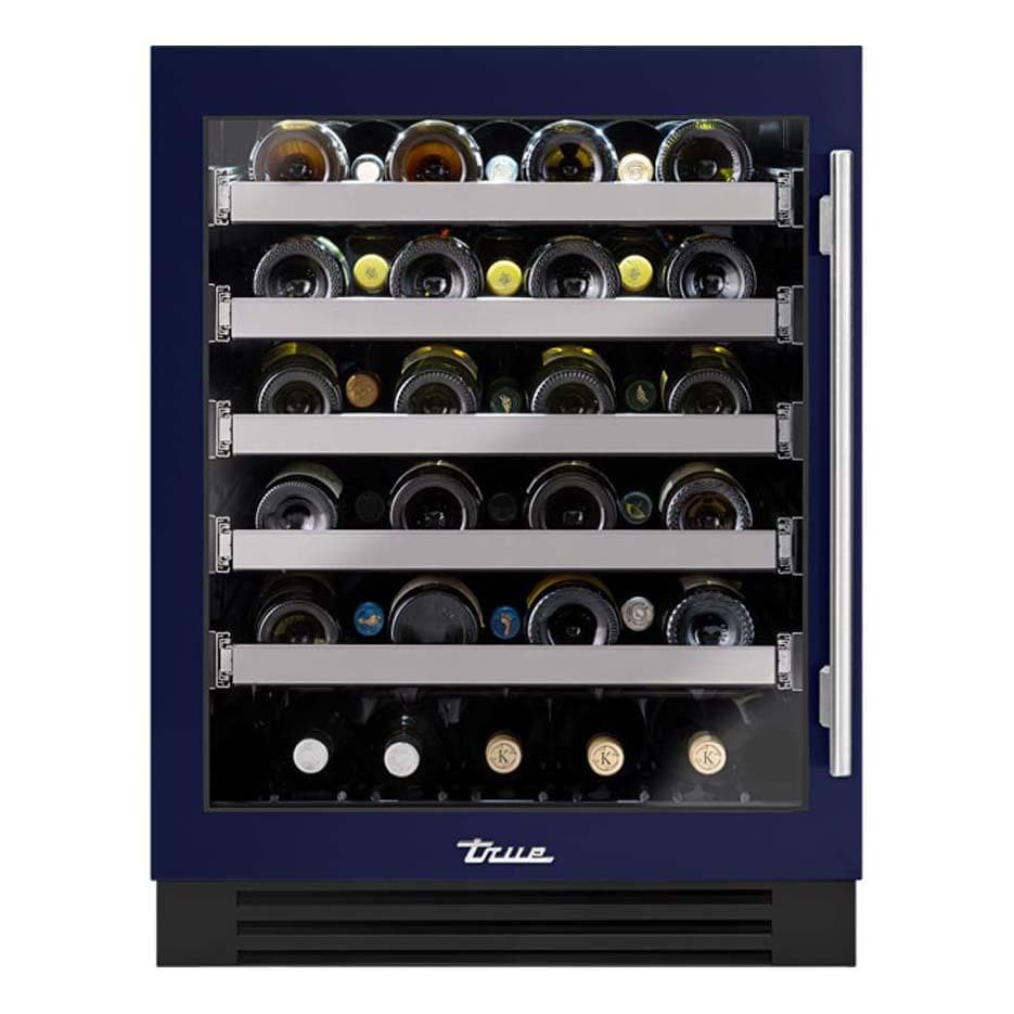 True TUWADA-24-LG-A~078-H04 ADA Height 24 Inch 40 Bottle Left Hinge Glass Door Outdoor Wine Cabinet - Cobalt w/ Stainless Steel Handle - White Background thumbnail