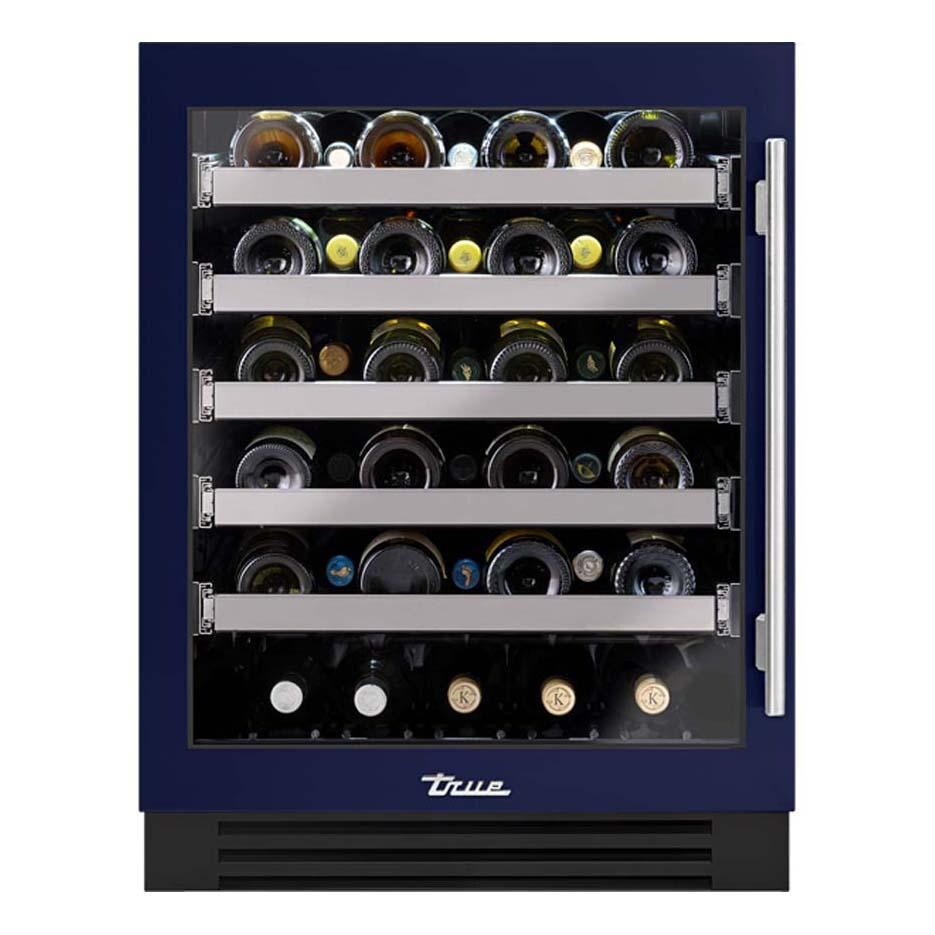 True TUWADA-24-LG-A~078-H04 ADA Height 24 Inch 40 Bottle Left Hinge Glass Door Outdoor Wine Cabinet - Cobalt w/ Stainless Steel Handle - White Background thumbnail