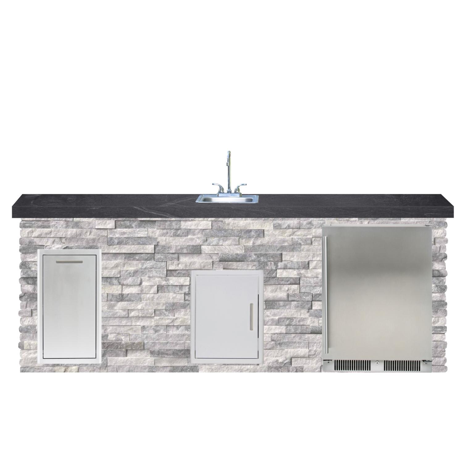 BBQGuys Signature 8ft Luxury Outdoor Island W/ Blaze Outdoor Rated Refrigerator & Summerset 15-Inch Sink - Alaska Gray Stone W/ Black Polished Granite thumbnail