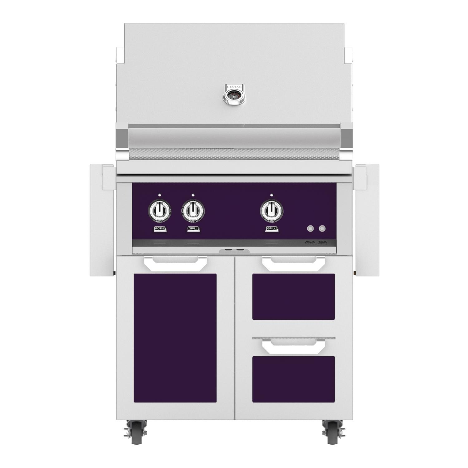 Hestan 30-Inch Freestanding Natural Gas Grill W/ Rotisserie On Double Drawer & Door Tower Cart - Lush - GABR30-NG-PP thumbnail