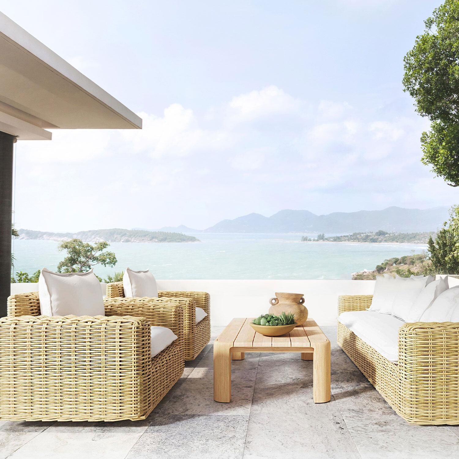 Playa 4 Pc Resin Wicker Seating Set w/ Swivel Chairs By Sunset West - Patio - Lifestyle thumbnail