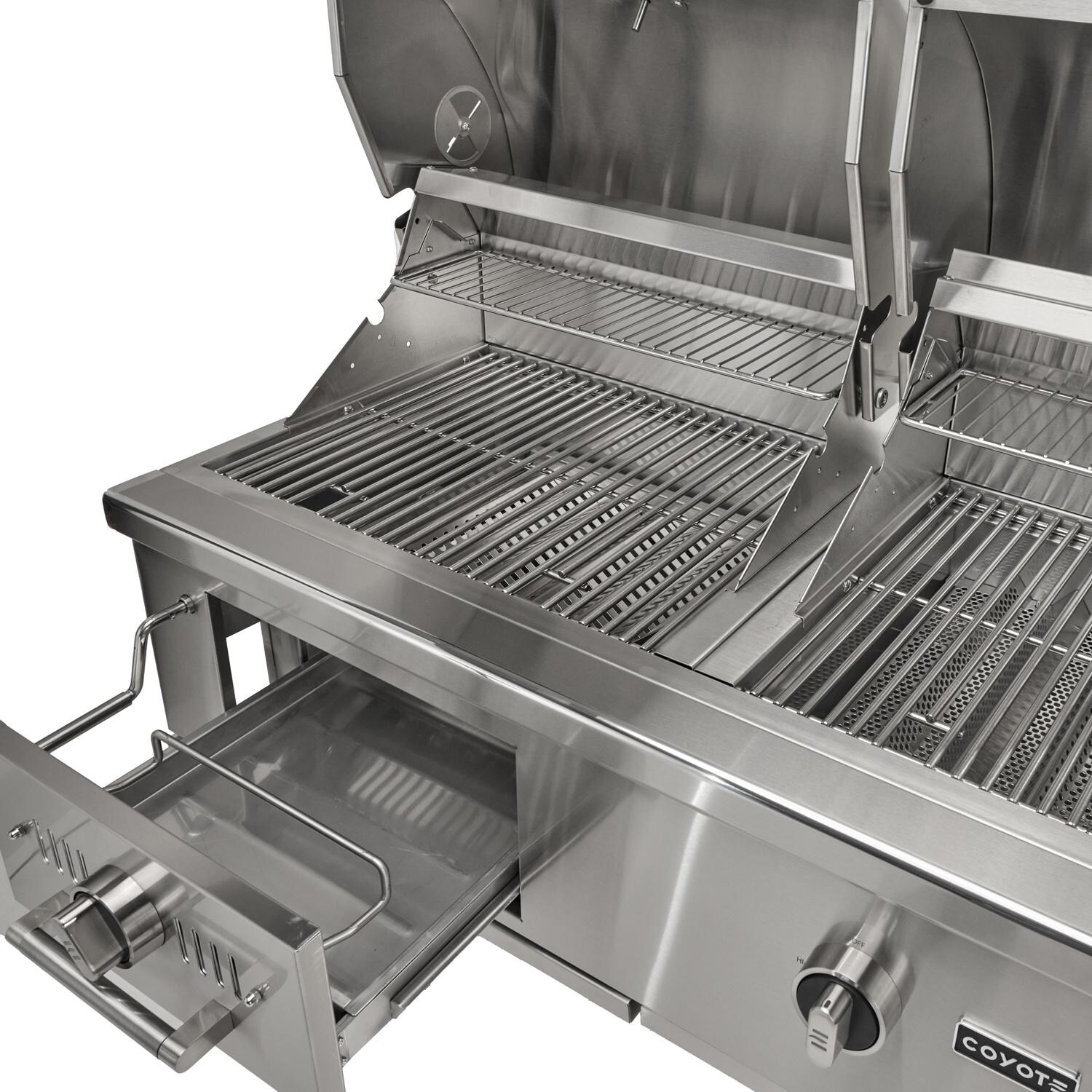 Coyote Outdoor Living Coyote 50 Inch Freestanding Natural Gas / Charcoal Hybrid Grill - Charcoal Drawer - Detail thumbnail