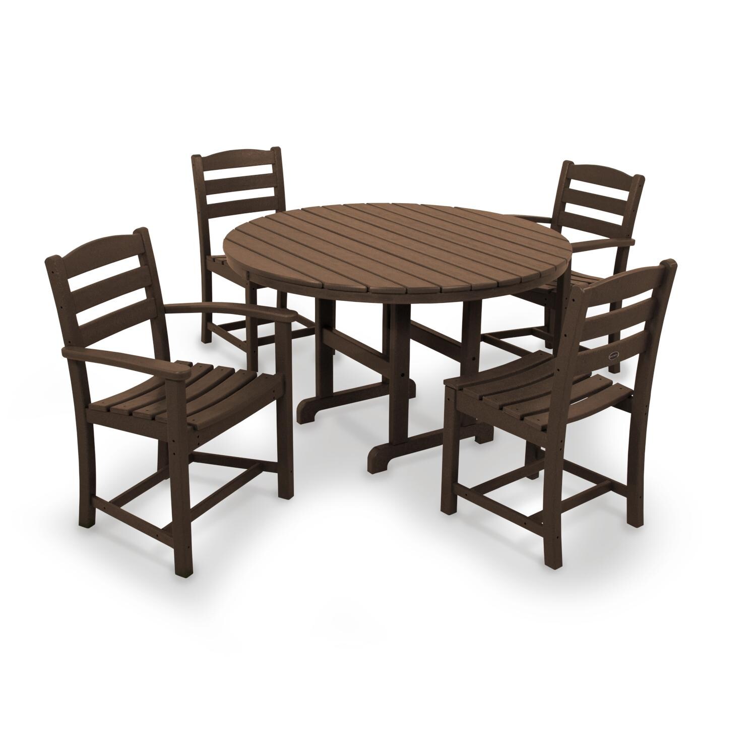 POLYWOOD La Casa Cafe 5 Piece Round Farmhouse Dining Set - Mahogany