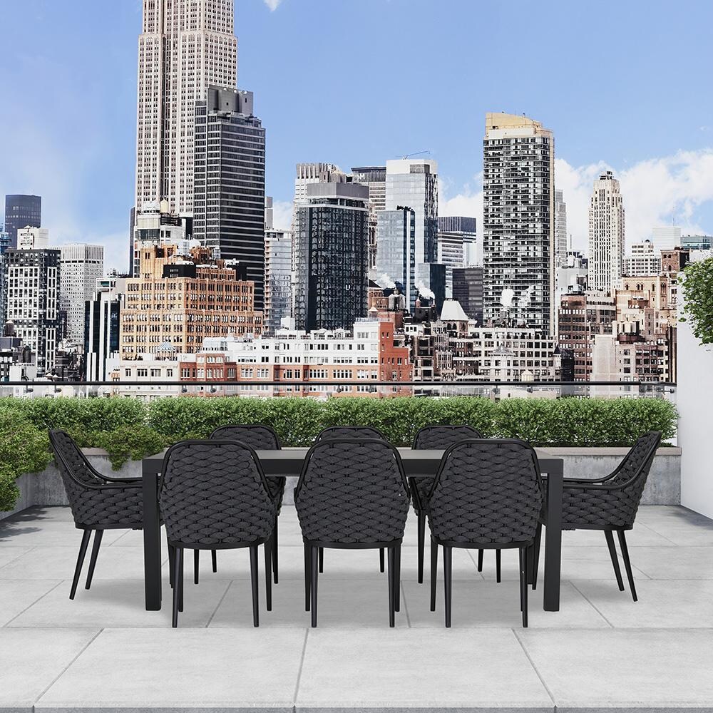 Chloe Bay 9 Pc Aluminum Extendable Dining Set in Black/Concrete by Lakeview Outdoor Designs