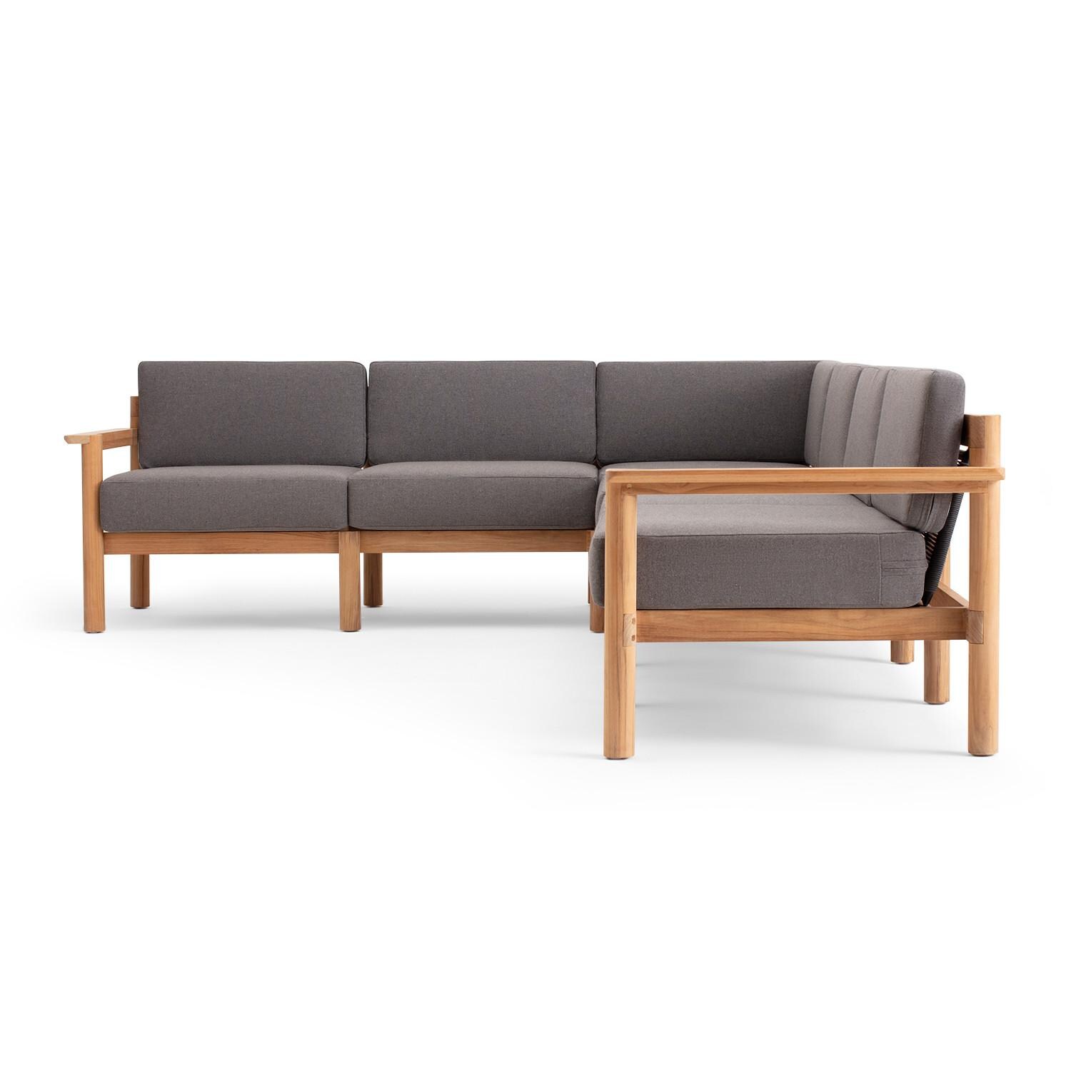 Neighbor HVN-SECT6-GR-2 6 Piece Sectional W/ Teak Arms - Long Side View thumbnail