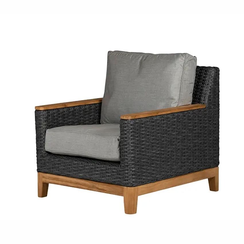 Boca Wicker Club Chair w/ Sunbrella Canvas Cushion in Gray/Canvas Granite by Royal Teak Collection