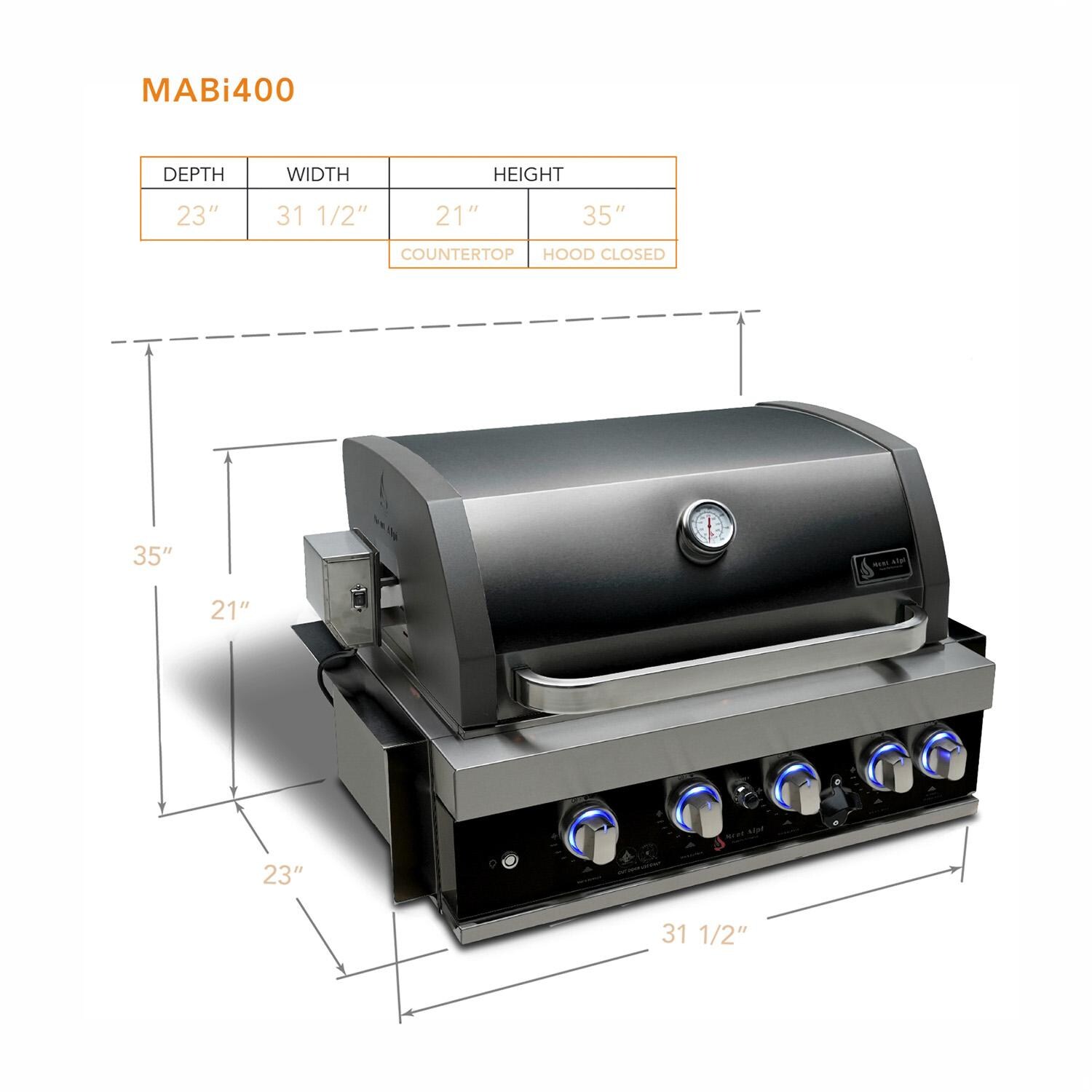 Mont Alpi 400 Black Series 32-Inch Built-In Natural Gas Grill (Ships Propane w/ Conversion Kit) - Dimensions - Dimensional thumbnail