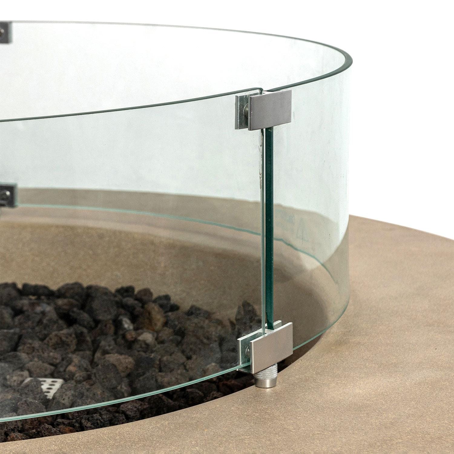 Glenwood 42-in Round Bowl Concrete Natural Gas Fire Pit w/ Push Button Ignition in Sand by Lakeview Outdoor Designs - Glass Wind Guard Full Mounting Bracket  - White Background thumbnail
