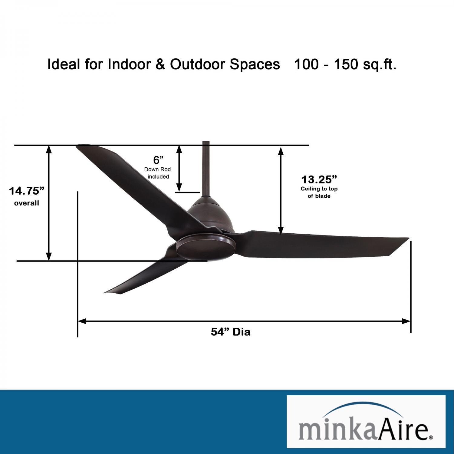 Minka-Aire F753-KA Java 54-Inch 3-Blade Ceiling Fan in Kocoa Finish w/ Kocoa Blades - Dimensions thumbnail