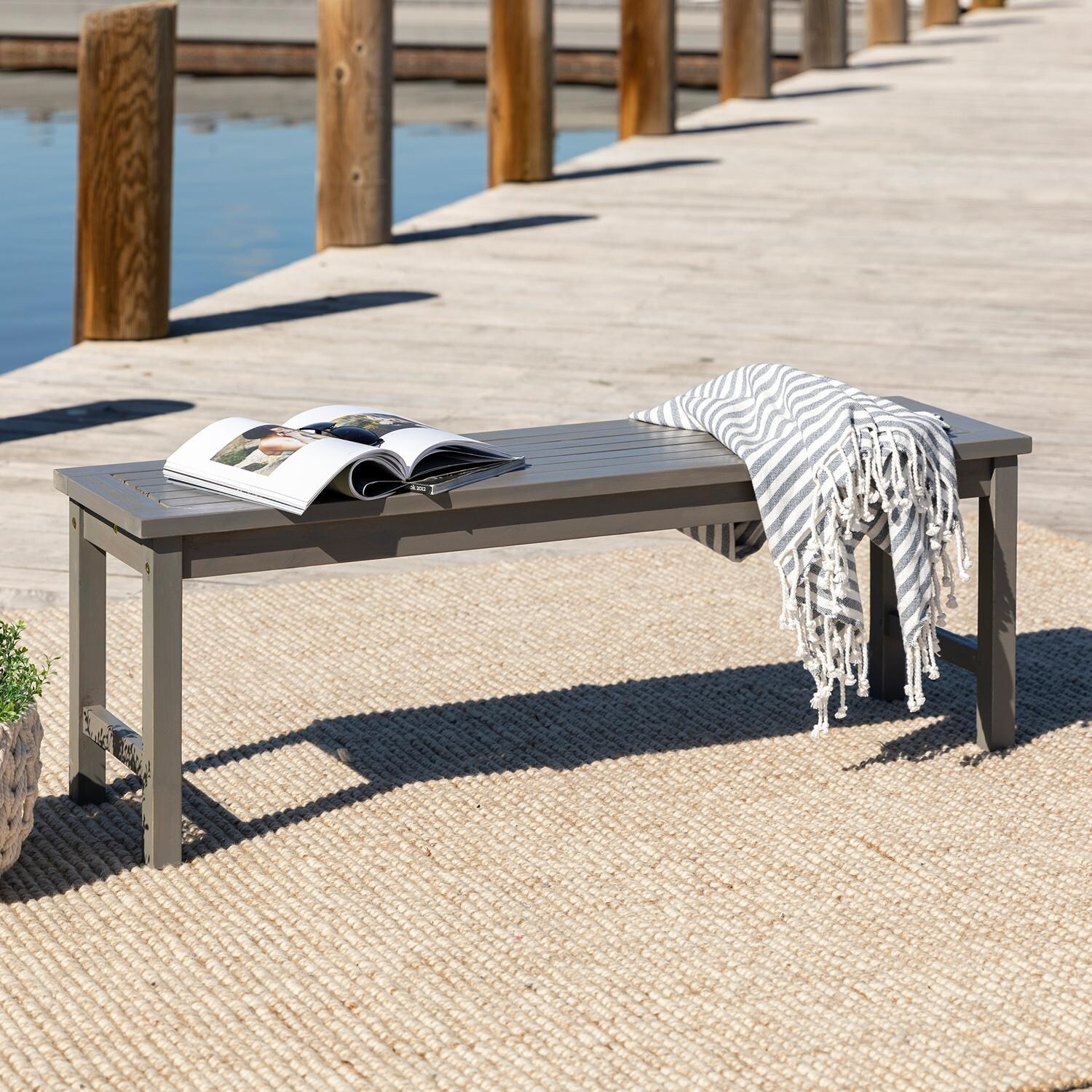 Walker Edison Midland 53 Inch Acacia Patio Dining Bench - Grey Wash image