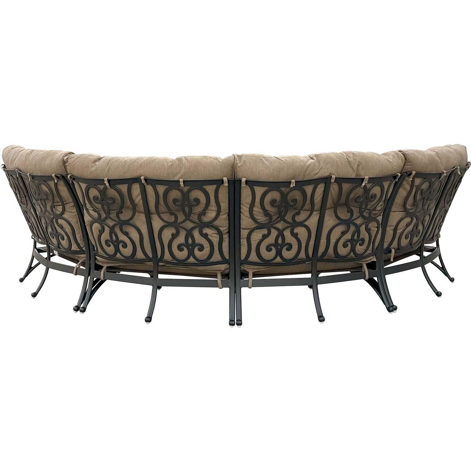 Santa Anita 8 Pc Cast Aluminum Seating Set w/ Swivel Rockers in Antique Bronze/Heather Beige by Darlee - Sofa Back View - Lifestyle thumbnail