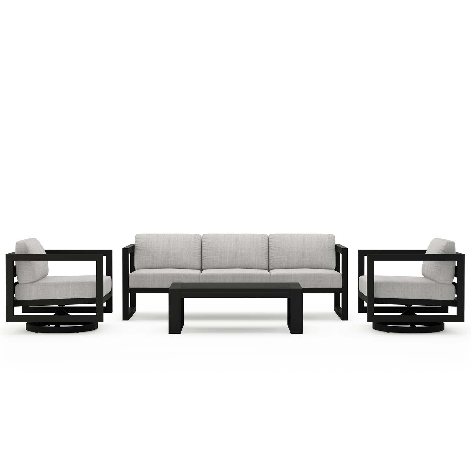 Misty Cove 4 Pc Aluminum Sofa Seating Set w/ Swivel Chairs in Black/Cast Silver by Lakeview Outdoor Designs - White Background thumbnail