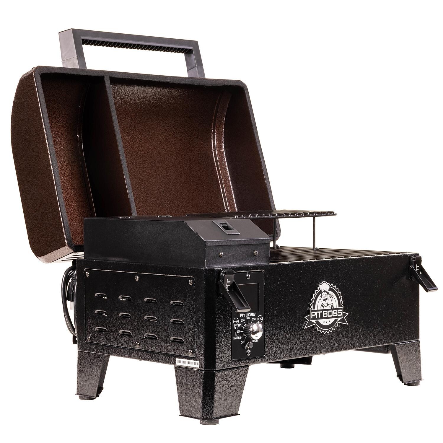 Pit Boss 10697 Mahogany 150PPS Tabletop Pellet Grill - Left Side View Open thumbnail