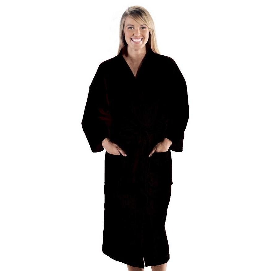 Terry Town Terry Velour Kimono Robe One Size Fits Most - Black