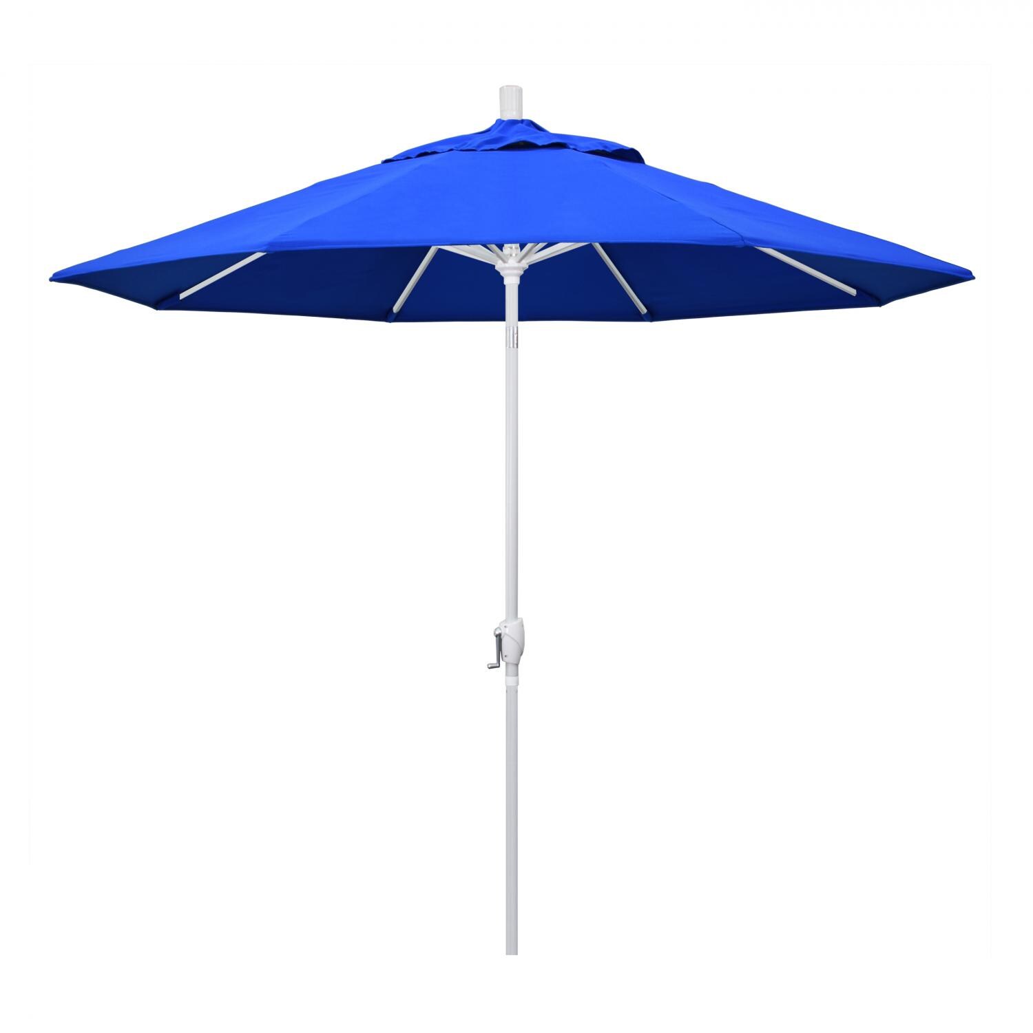 California Umbrella 9 Ft Octagonal Aluminum Push Button Tilt Patio Umbrella W/ Crank Lift & Aluminum Ribs - Matted White Frame / Sunbrella Canvas Pacific Blue Canopy thumbnail