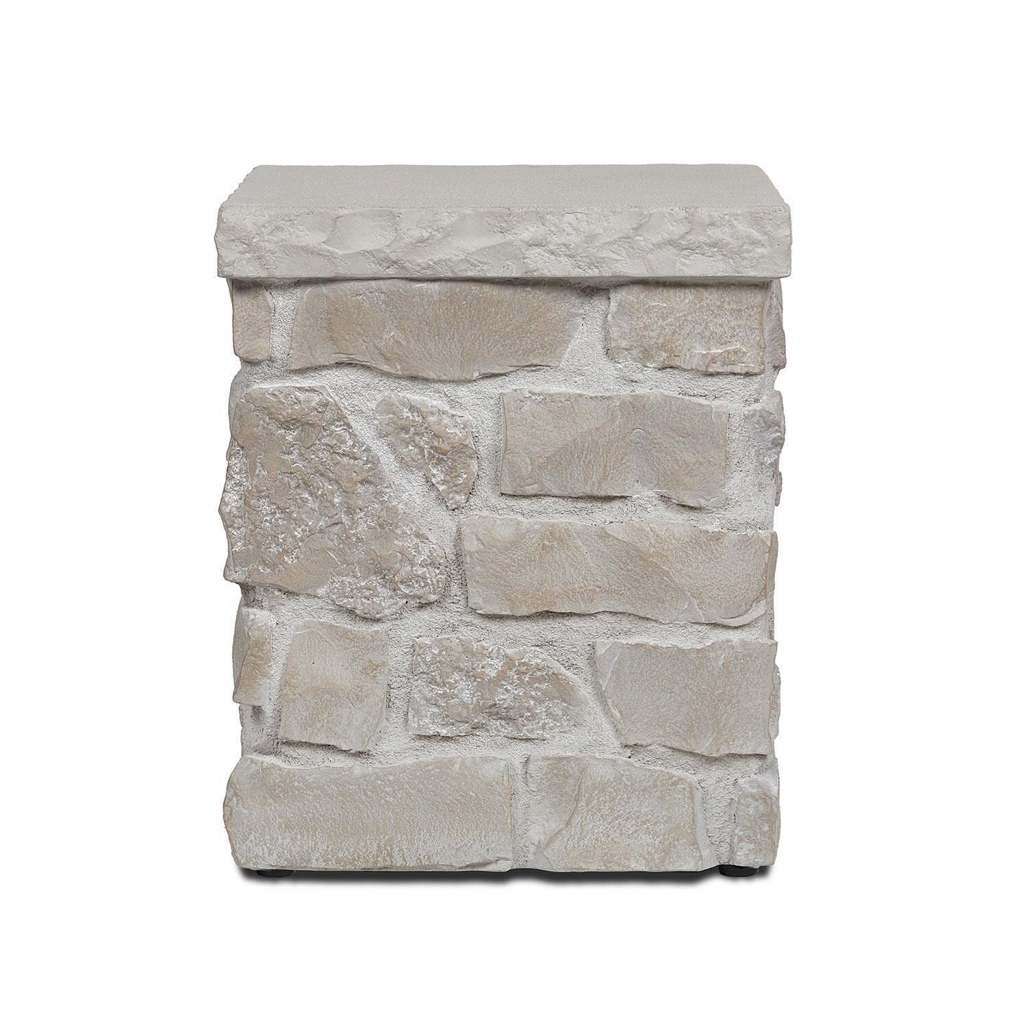 Heritage 20 Inch Square Stone Propane Tank Cover & Side Table in Beige by Lakeview - Front View - White Background thumbnail