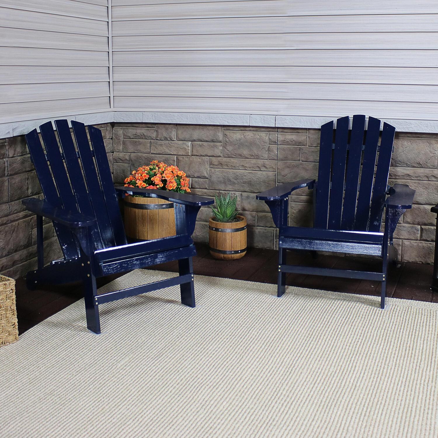 Sunnydaze Coastal Bliss 2-Piece Wooden Adirondack Chair Set - Navy Blue image