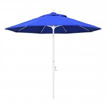 California Umbrella 9 Ft. Octagonal Aluminum Collar Tilt Patio Umbrella W/ Crank Lift & Fiberglass Ribs - Matted White Frame / Sunbrella Canvas Pacific Blue Canopy