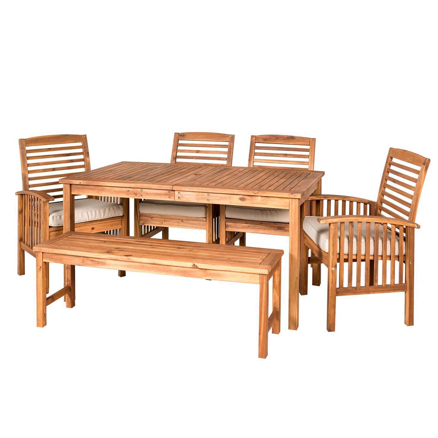 Ultimate Patio Horizon Way 6 Piece Brown Acacia Patio Dining Set - Angled View thumbnail