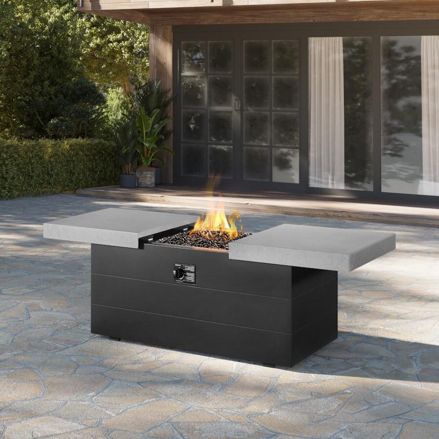 Plank and Hide 24 Inch x 48 Inch Rectangle Functional Fire Pit in Black Iron - Concrete 90007-BLA-1-CON-1 thumbnail