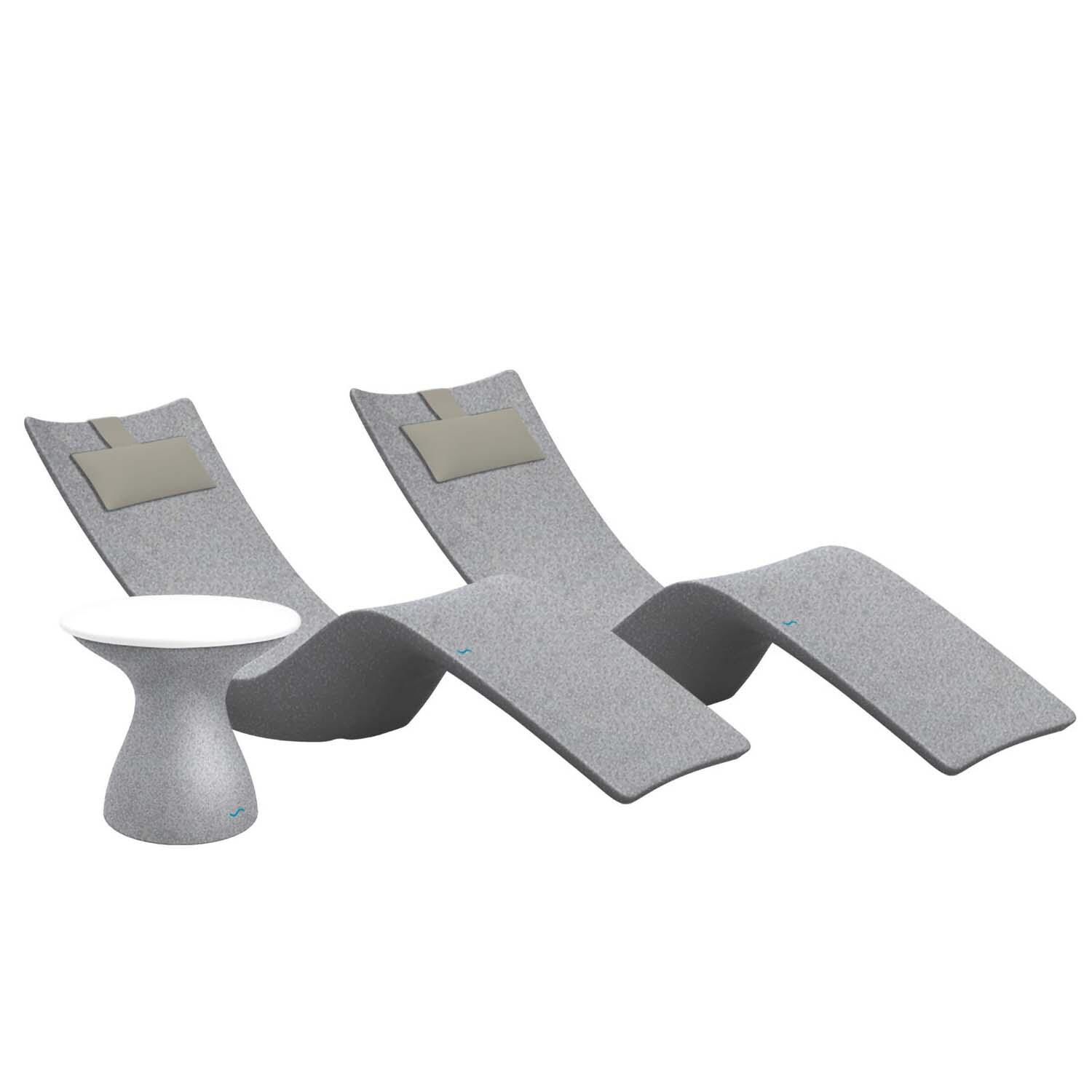 Ledge Lounger Autograph Chaise Lounge (Set of 2) W/Side Table - Sandstone W/White Lid & Cadet Grey Pillow - White Background thumbnail