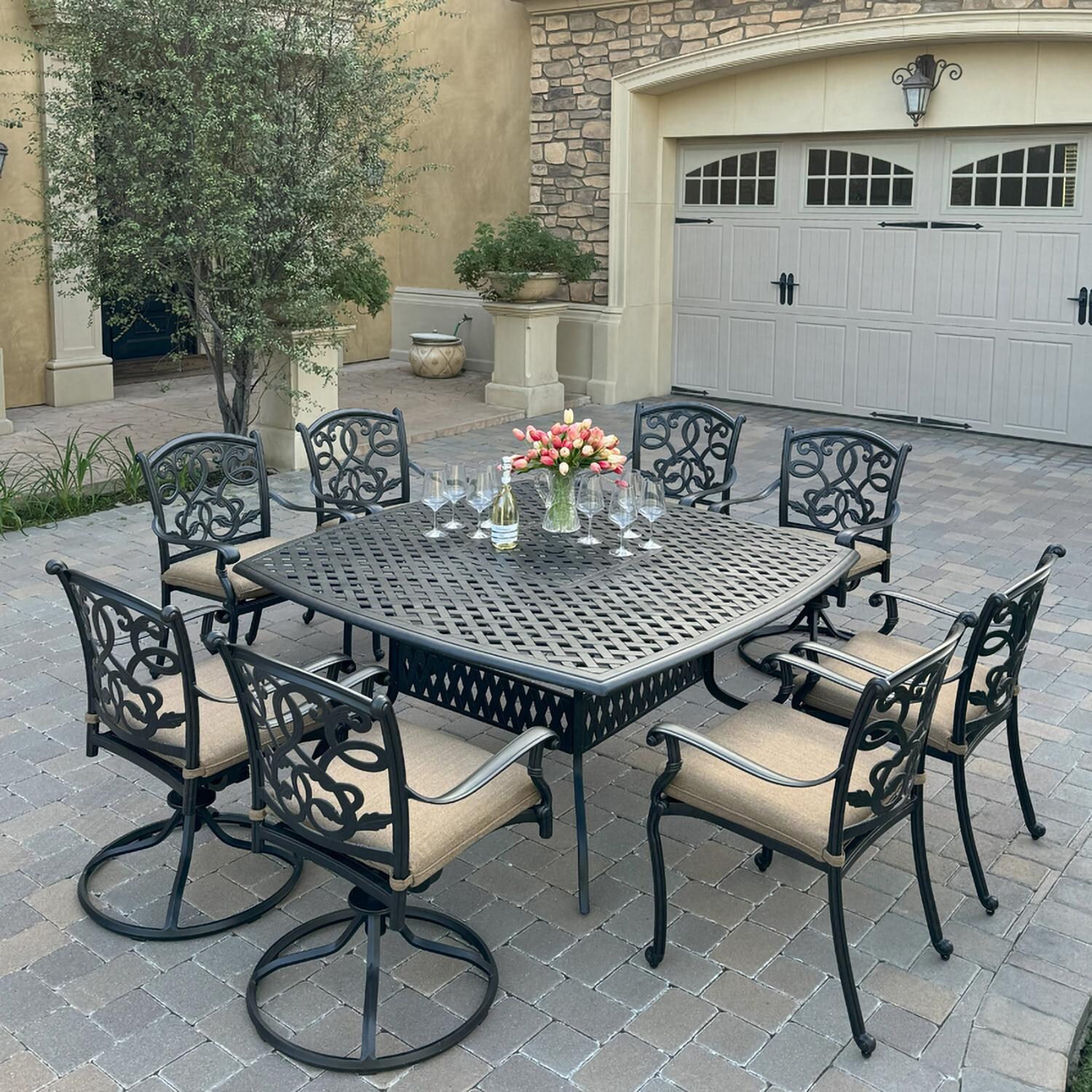 Santa Monica 9 Pc Cast Aluminum Dining Set in Antique Bronze By Darlee