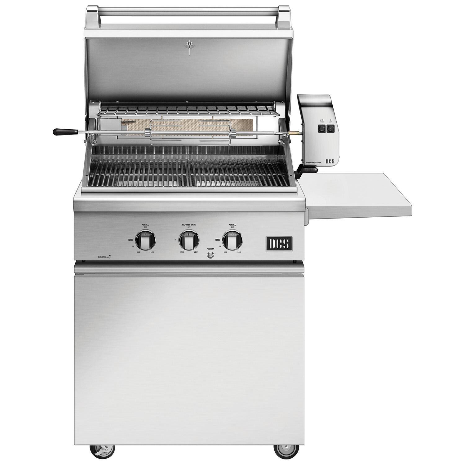 DCS BH1-30R-L Series 7 Traditional 30-Inch Propane Gas Grill With Rotisserie On DCS CSS Cart - Lid Open - White Background thumbnail